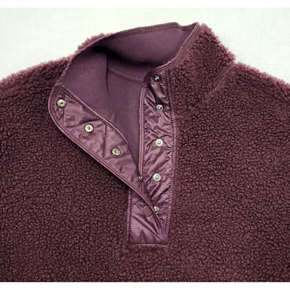 Athleta Cozy Sherpa Snap Sweatshirt Spiced Cabernet Small - Picture 7 of 11